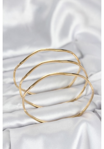 Tua Moda 316l Çelik Gold Renk 65 Mm Ajda Zikzak Model 3lü Kadın Bileklik Altın