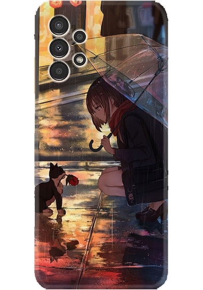 Samsung Uyumlu Galaxy A14 Kılıf Silikon Desen Özel Seri Kız ve Kedi 1762