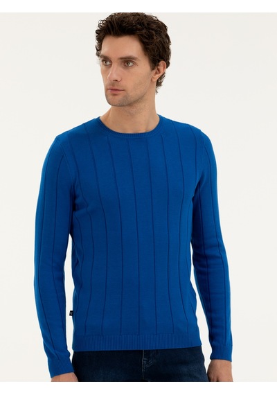 Cacharel Sax Regular Fit Bisiklet Yaka Triko Kazak Mavi