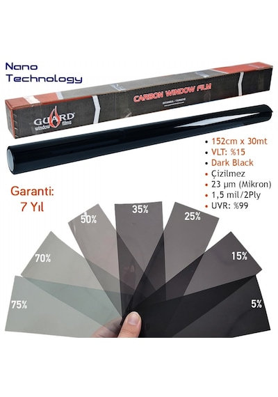 Guard Carbon Cam Filmi Vlt %15 Dark Black 152 Cm X 30 Mt Nano Teknoloji