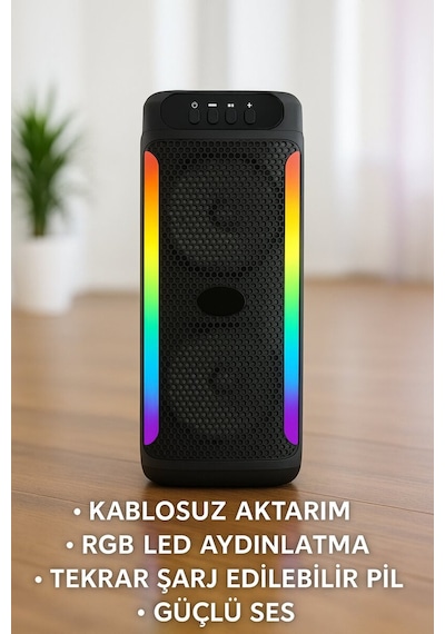 Rgb Işıklı Çift Hoparlörlü Taşınabilir Bluetooth Speaker Ve Mikrofon Yeni Ne - Hs08372823-8