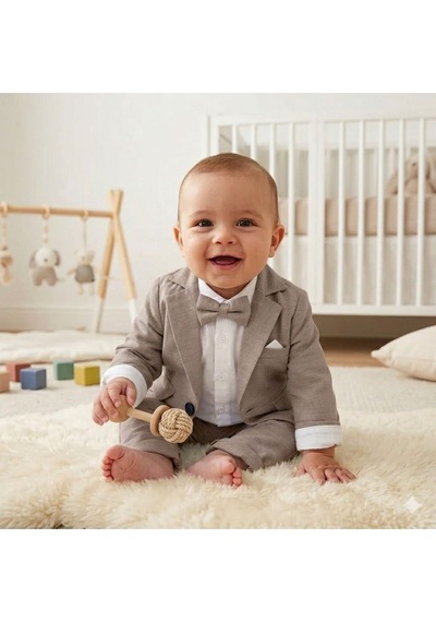 Baby Kids Colors Flamlı Keten Salaş Ceketli Takım Elbise/gömlek Pantolon Ceket Papyon Ay Grubu Zıbınlı Kahverengi Baby Kids Colors Flamlı Keten Salaş Ceketli Takım Elbise/gömlek Pantolon Ceket Papyon Ay Grubu Zıbınlı Kahverengi