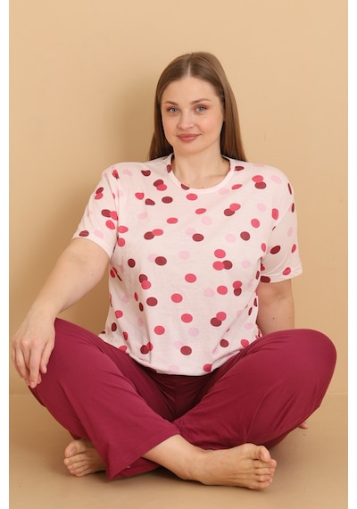 Wordex Mirano 4505 Kısa Kollu Penye Büyük Beden Kadın Pijama Takımı Pembe