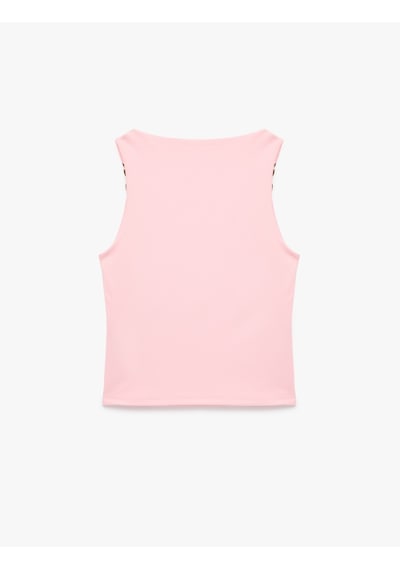 Koton Krep Scuba Kumaş Kolsuz U Yaka Metal Aksesuar Detaylı Bluz Pembe 6sak10019uk Gül