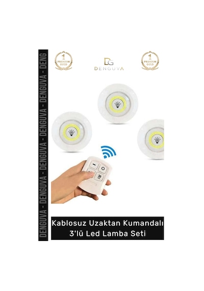 Ledlamba Kablosuz Pilli Uzaktan Spot Aydınlatma Gardırop Mutfak Şık Kumandalı 3lü Led Lamba Seti Çok Renkli