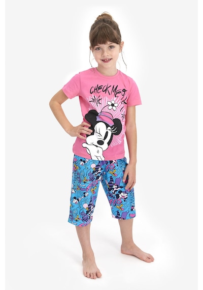 Minnie Mouse Lisanslı Check Me Out Pembe Kız Çocuk Kapri Takımı