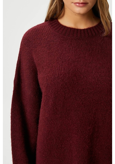 Ritnice Kadın Homy Yumuşacık Bisiklet Yaka Bordo Oversize Triko Kazak Bordo