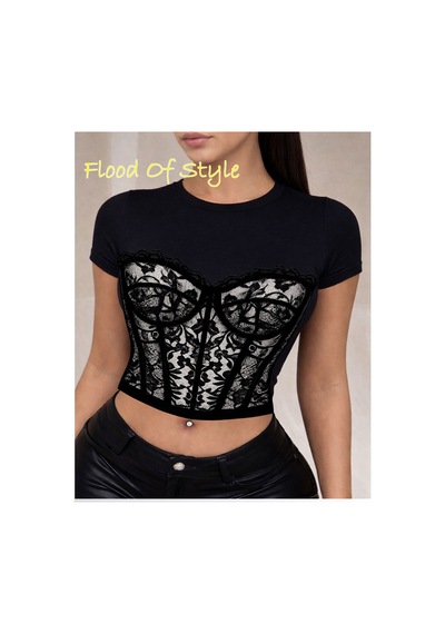 Flood Of Style Siyah Babby Tee Danteli Özel Tasarım