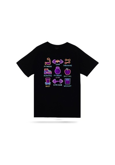 Stoned&Fame Gym, Fitness, Vucüt Geliştirme, Body Building, Diyet Baskılı Unisex %100 Pamuk Siyah T-shirt SIYAH Siyah