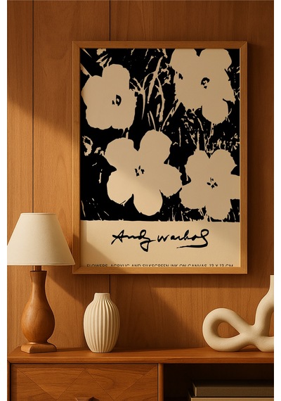 Flowers Doğal Ahşap Çerçeveli Poster, Dekoratif Sanatsal Duvar Tablosu