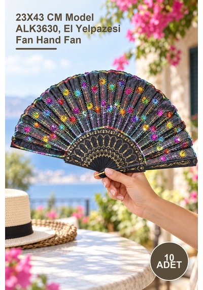 10 Adet Plastik Yelpaze 23x43 Cm Model Alk3630, El Yelpazesi Fan Hand Fan