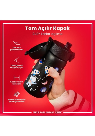 Ion8 - Paslanmaz Çelik Çocuk Suluk - Uzay - 400 Ml - Sızdırmaz Çok Renkli