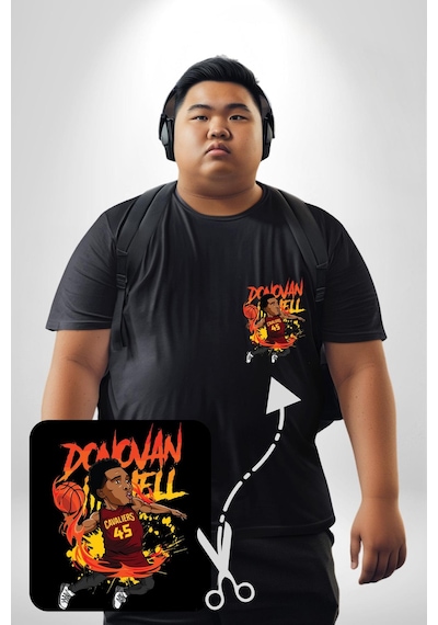 Angemiel Donovan Mitchell Basketbol Karikatür Siyah Büyük Beden Kadın Basic Minimal Baskılı Tişört Siyah