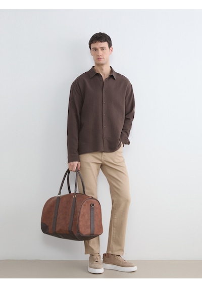 Lcw Vision Kahverengi Regular Fit Dokulu Erkek Gömlek