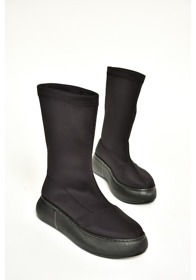 Fox Shoes T811230904 Siyah Kumaş Kalın Tabanlı Kadın Bot Siyah-Kumaş Siyah
