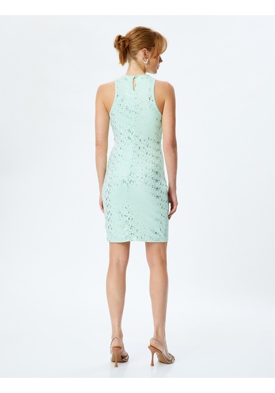 Koton Simli Halter Yaka Kolsuz Bodycon Mini Elbise Yeşil 5sak80041fk Yeşil