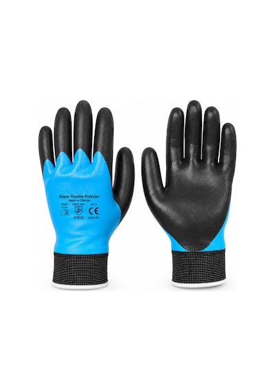 1 Çift Nitril Mavi Siyah No: 10 Beden Polyester Double Nitril İş Güvenlik İnşaat Eldiveni