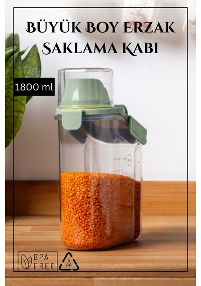 Contalı Sızdırmaz Erzak Saklama Kabı / 1800 Ml / Yeşil - Tekli Yeşil