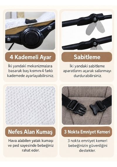 Puffy Keten Anakucağı - Hazır Kurulu Gelir- Sallanır - 4 Kademe - Anadizi Sabitlenebilir-kahve