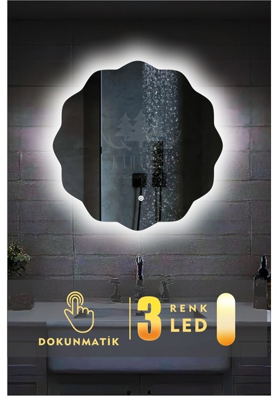 Led Işıklı Çokgen Ayna Beyaz