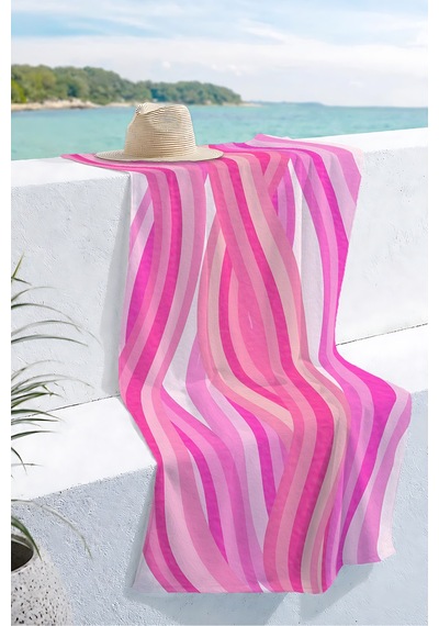 Zebra Desenli Pembe Çizgili Plaj Havlusu - Modern Resort Stil Hızlı Kuruyan Mikrofiber Havlu Çok Renkli
