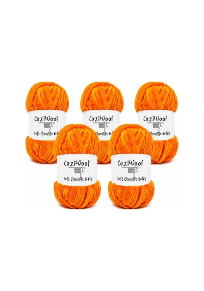 Kadife İp Soft Chenille Bulky 5'li Paket 5x100 Gr 120 Mt El Örgü İpi 1051-turuncu - 875823131