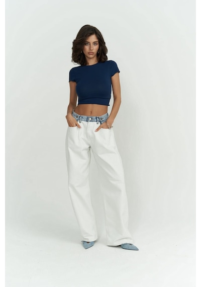 1606 - Mai Collection Toppin İndigo Penye Crop İndigo