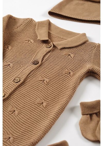 Tinylamb Premium Yenidoğan Bebek Triko Set 5 Parça Kahve - Premium Bebek Hediye Seti Kahverengi