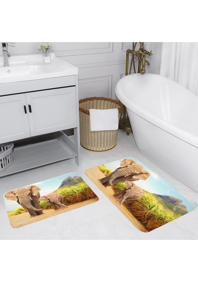 Rovigo Home Baskılı Kaymaz Taban 2 Li Banyo Paspas Takım Rvg5084-100X60-60X50 Çok Renkli