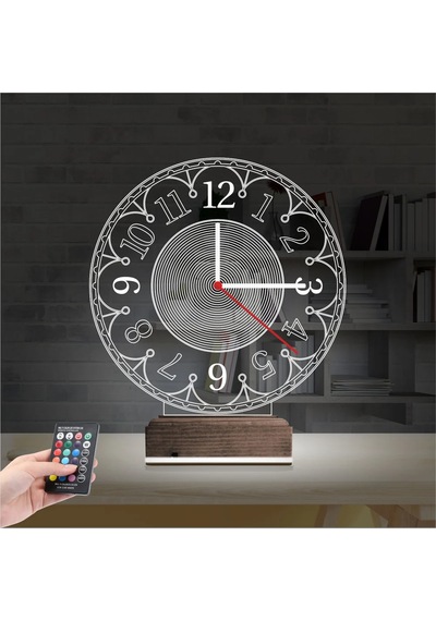 Luvivia Klasik Saat Saatli 3d Lamba - Masa Gece Lambası Şeffaf