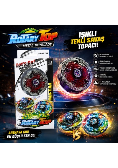 Metal Beyblade Rotary Top Işıklı Tekli Savaş Topacı Kutulu