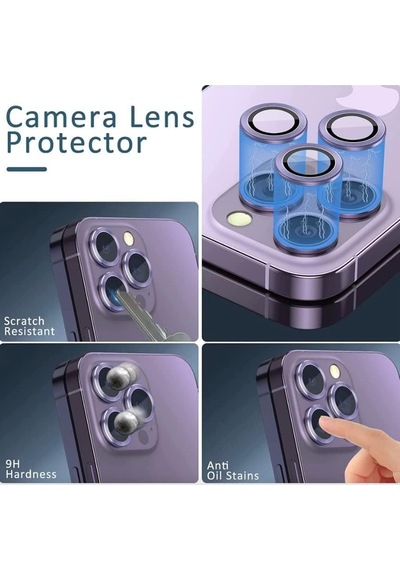 Safir Lens Safir Mercek Koruması İphone 14 Pro Ve 14 Promax İle Uyumlu Gerçek Safir Cam Kamera Lens Koruyucu Çelik Halka Hd 9d Kırılmaz Cam Renk : Derin Mor 50 x 22