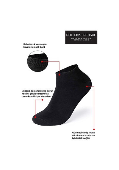Anthony Jackson Premium Dikişsiz Unisex Sneaker Çorap 10'lu Kutu Siyah