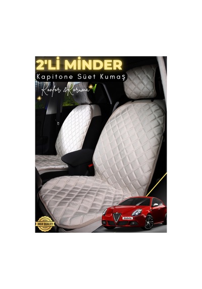 Alfa Romeo Gulietta Uyumlu 2'li Süet Oto Koltuk Minderi Terletmez Universal Tam Koruma A4 Bej