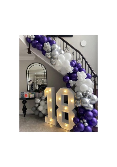 Pastel Mor Pastel Beyaz Krom Gümüş Balon Zinciri Mix