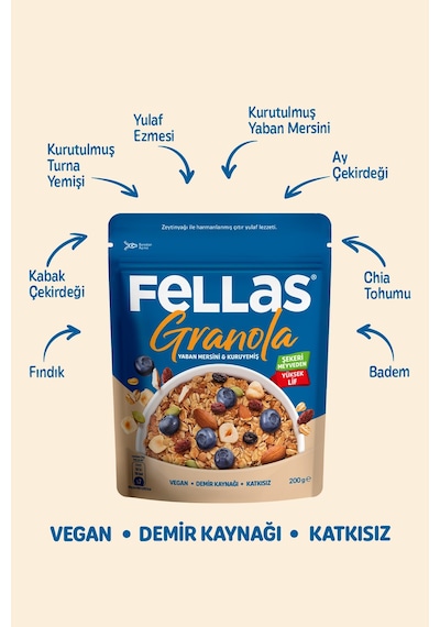 Fellas Granola - Yaban Mersini & Kuruyemiş 200 G