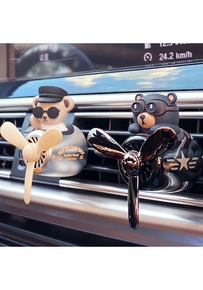 Pervaneli Silver Klima Süsü Oto Koku Klipsi Sallanan Başlı Pilot Beyaz Ayı Araba Hava Ferahlatıcı Maskot