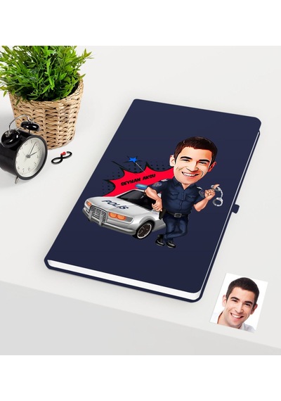 Kişiye Özel Bay Trafik Polisi Karikatürlü Lacivert Defter - 1 Lacivert