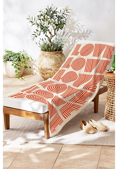 Love Yazılı Modern Plaj Havlusu - Geometrik Tipografik Krem Turuncu Hızlı Kuruyan Mikrofiber Havlu Çok Renkli