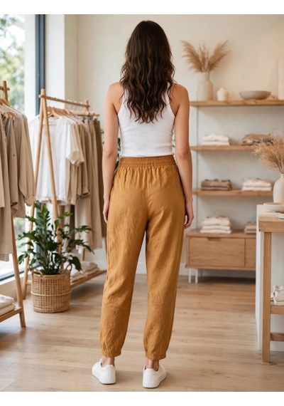 Kadın Taba Keten Jogger Pantolon