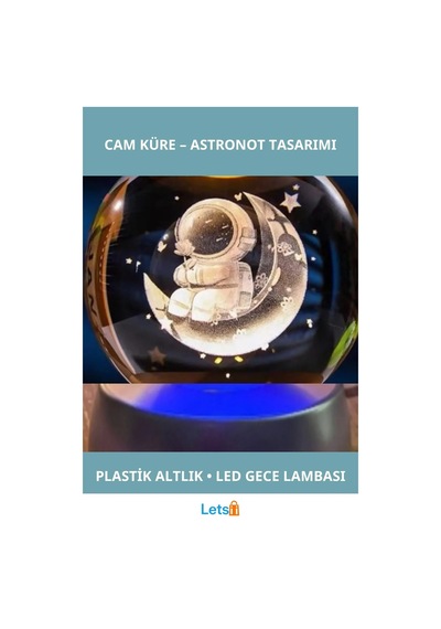 Ay Üstünde Astronot Tasarımlı Işıklı Cam Küre