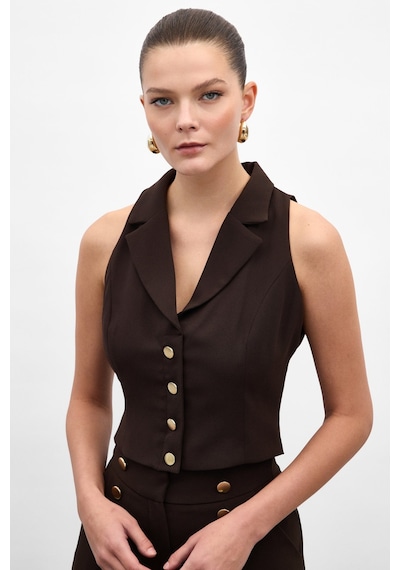 Sateen Eva Yelek - Kahve-136980 Kahve