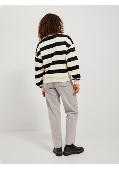 Jack & Jones Jjxx Rahat Kesim Çizgili Siyah - Ekru Kadın Sweat 12243288 001