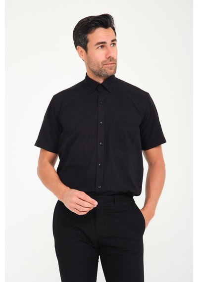 Klasik Kısa Kol Linen Keten Yaka Düğmeli Hediye Kutulu Erkek Gömlek Fs-001202 - Siyah-1691