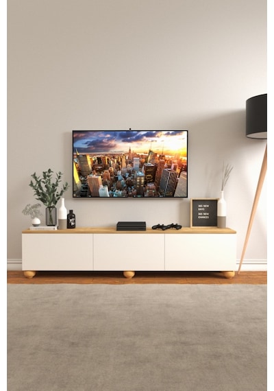 B3 Concept Nort Serisi Beyaz & Safir Meşe 3 Kapaklı Tv Ünitesi
