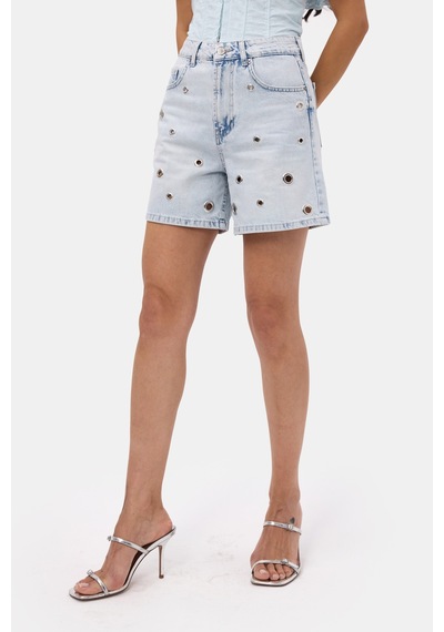 Itsbasic Kadın Kot Rengi 4s6-3 Relax Mom Kuş Gözü Detaylı Tasarım Denim Şort
