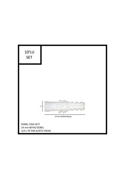 Dübel-vida Seti, Beyaz Dübel 14 Mm, 6,0x70 Yhb Sunta Vidası, 10 Adet