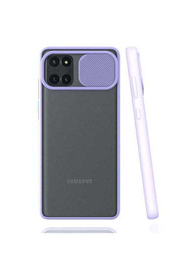 Ekılıf - Samsung Galaxy A81 Note 10 Lite Uyumlu Kılıf Slayt Sürgülü Arkası Buzlu Lensi Kapak - Lila