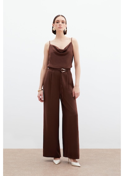 Sateen Kemerli Salaş Pantolon - Kahve-136063 Kahve