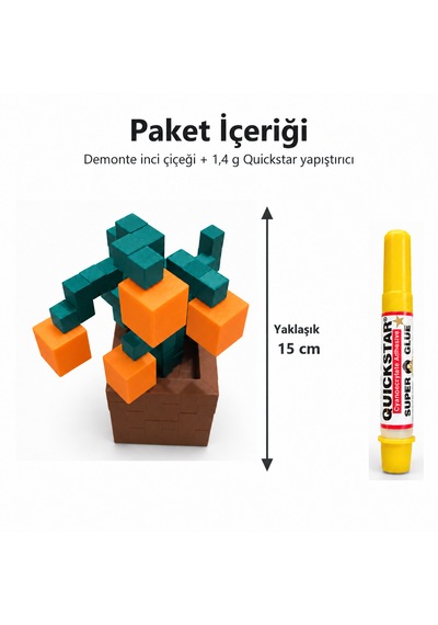 Piksel İnci Çiçeği Biblo - 3d Baskı, Minecraft Esintili Turuncu